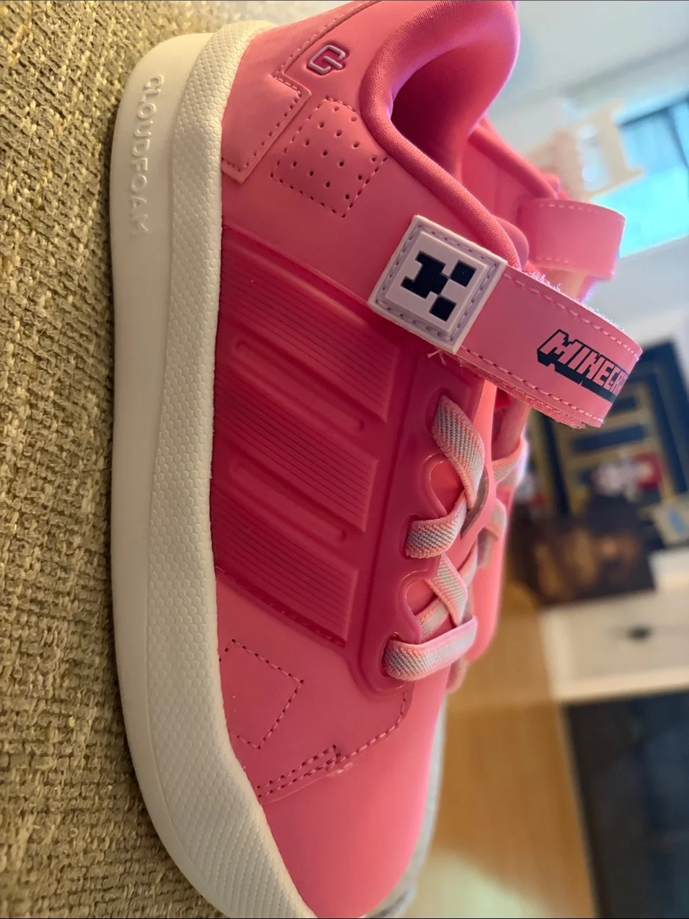 Adidas Minecraft lightorama Court Pink Sneakers size 3 kids